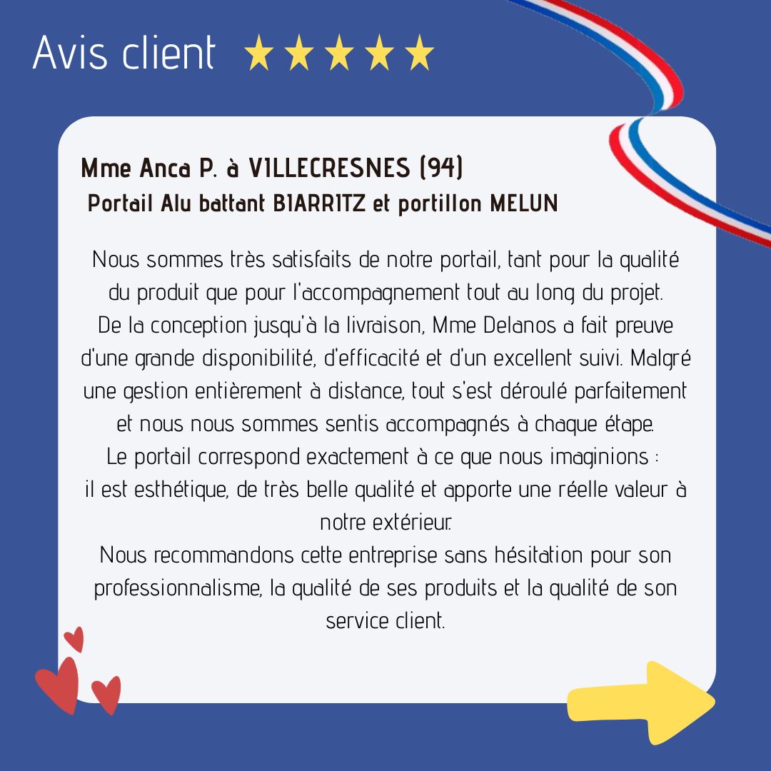 Avis client portail aluminium Biarritz et portillon Melun LMC Ouvertures