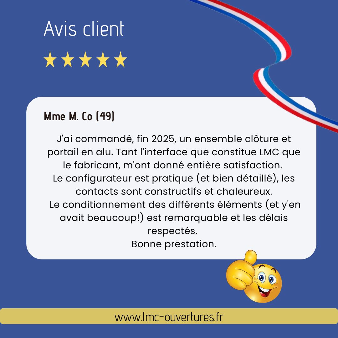 Avis client LMC Ouvertures portail et clôture aluminium